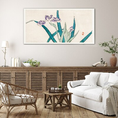 Iris flowers on a light background Glass Print