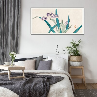 Iris flowers on a light background Glass Print
