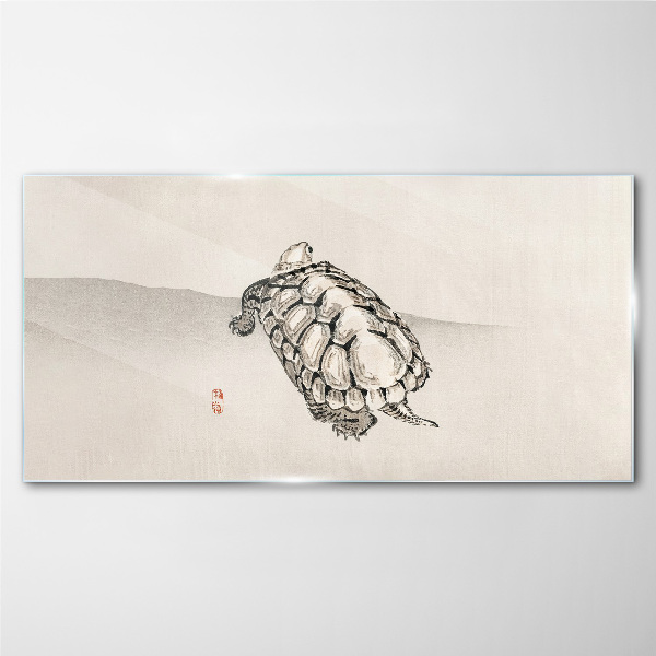 Turtle on a minimalist background Glass Print