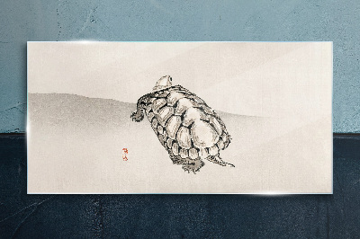 Turtle on a minimalist background Glass Print