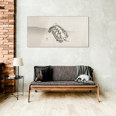 Turtle on a minimalist background Glass Print