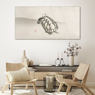 Turtle on a minimalist background Glass Print
