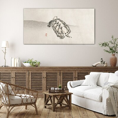 Turtle on a minimalist background Glass Print