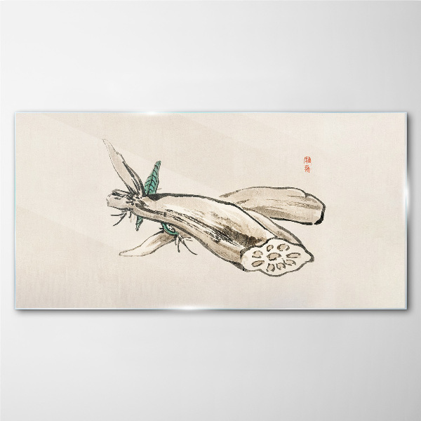 Butterfly on a lotus background Glass Print