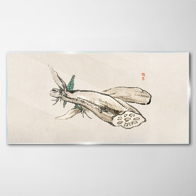 Butterfly on a lotus background Glass Print