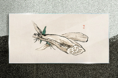 Butterfly on a lotus background Glass Print