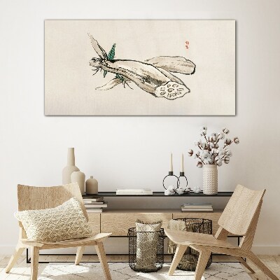 Butterfly on a lotus background Glass Print