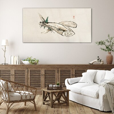 Butterfly on a lotus background Glass Print