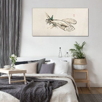 Butterfly on a lotus background Glass Print