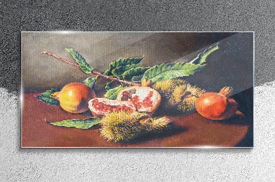 Pomegranate fruit branch Glass Print