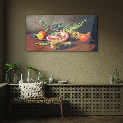 Fruit composition with pomegranate Glass Print