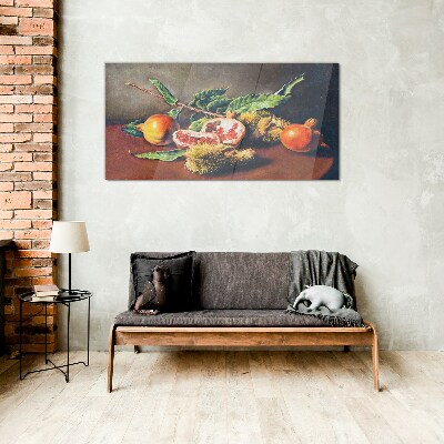 Fruit composition with pomegranate Glass Print