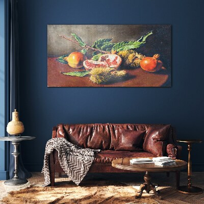 Fruit composition with pomegranate Glass Print