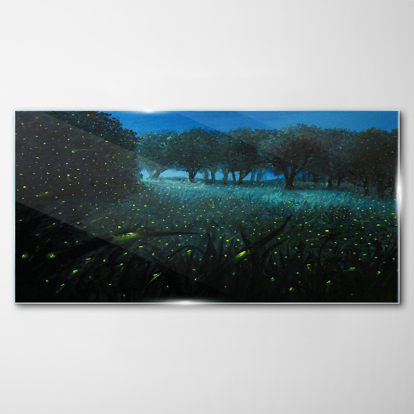 Night lights in the forest Glass Print