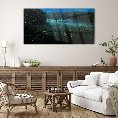 Night lights in the forest Glass Print