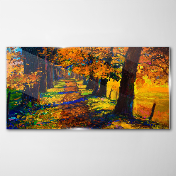 Golden Avenue in the Autumn Sun Glass Wall Art
