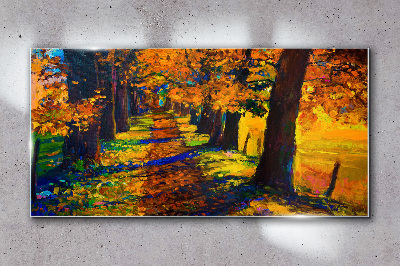 Golden Avenue in the Autumn Sun Glass Wall Art
