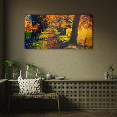 Golden Avenue in the Autumn Sun Glass Wall Art