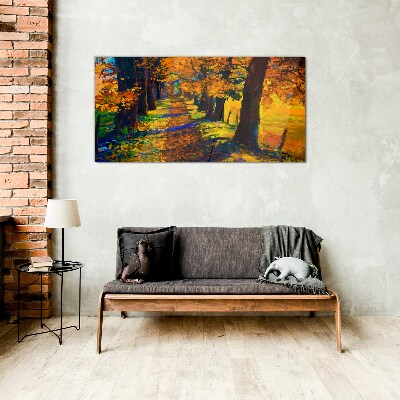 Golden Avenue in the Autumn Sun Glass Wall Art