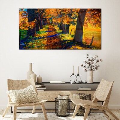 Golden Avenue in the Autumn Sun Glass Wall Art