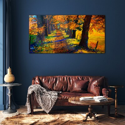 Golden Avenue in the Autumn Sun Glass Wall Art