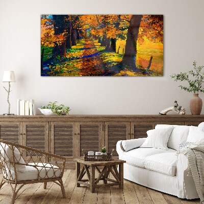 Golden Avenue in the Autumn Sun Glass Wall Art