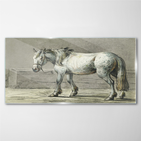 Walking horse in shades of gray Glass Print