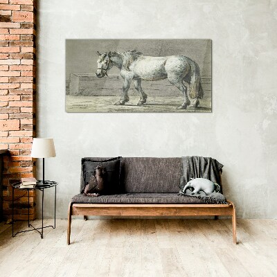 Walking horse in shades of gray Glass Print
