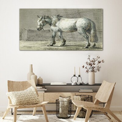 Walking horse in shades of gray Glass Print