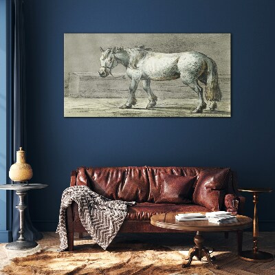 Walking horse in shades of gray Glass Print