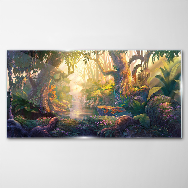 Mysterious forest in the morning Glass Wall Art