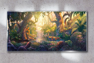 Mysterious forest in the morning Glass Wall Art