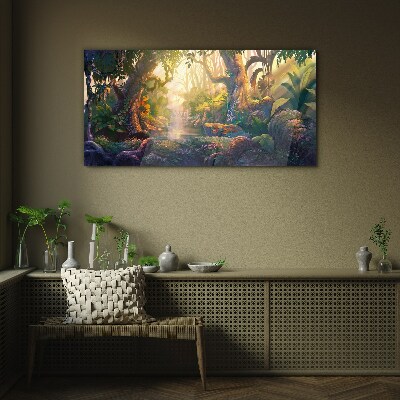 Fantasy flowers forest river Glass Wall Art