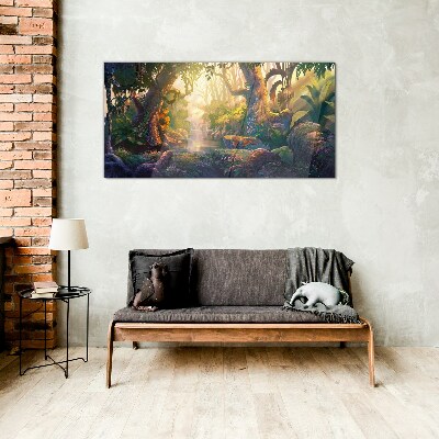 Mysterious forest in the morning Glass Wall Art