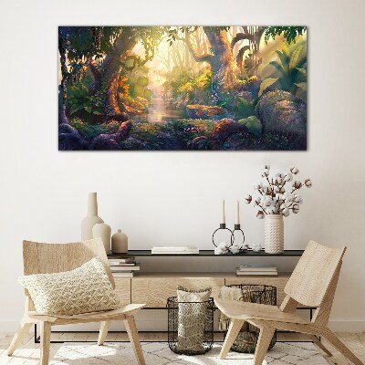 Mysterious forest in the morning Glass Wall Art