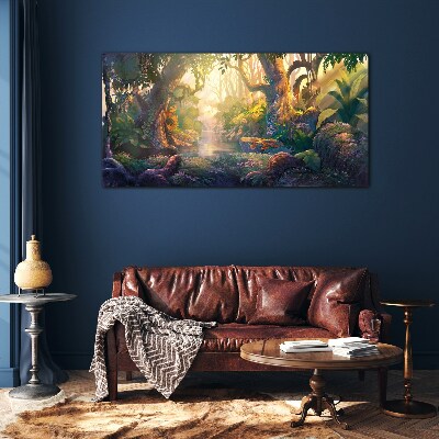 Fantasy flowers forest river Glass Wall Art