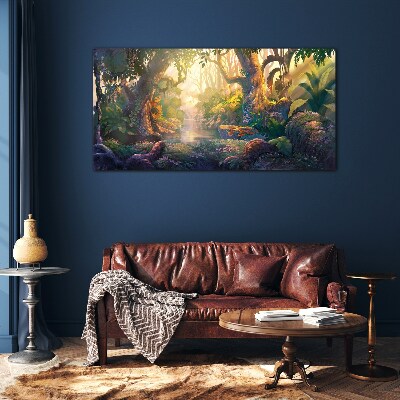 Mysterious forest in the morning Glass Wall Art