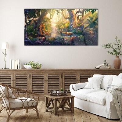 Mysterious forest in the morning Glass Wall Art