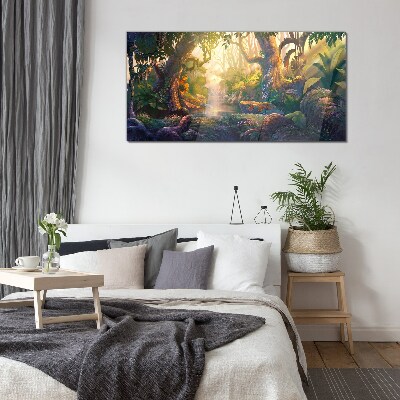 Mysterious forest in the morning Glass Wall Art