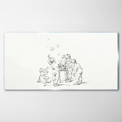 Children playing with soap bubbles Glass Print