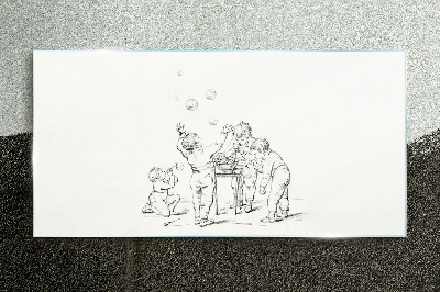 Children playing with soap bubbles Glass Print