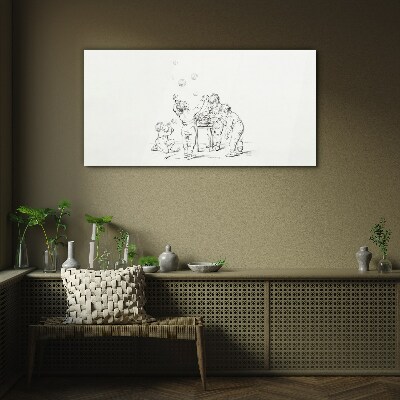 Children playing with soap bubbles Glass Print
