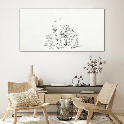 Children playing with soap bubbles Glass Print