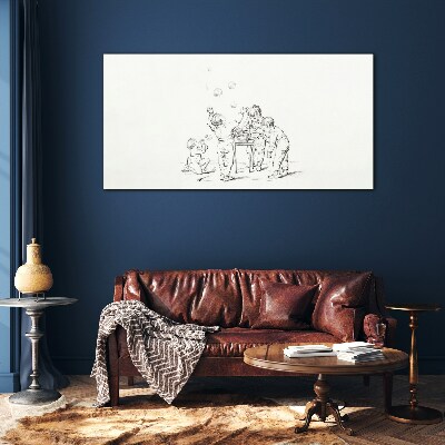 Children playing with soap bubbles Glass Print