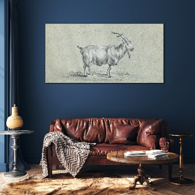 Goat on a gray paper background Glass Print