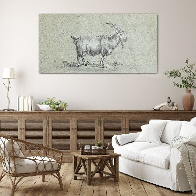 Goat on a gray paper background Glass Print