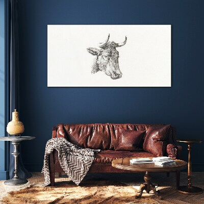 Portrait of a cow on a white background Glass Print