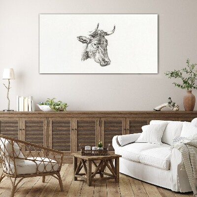 Portrait of a cow on a white background Glass Print