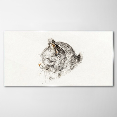 Portrait of a gray cat on a white background Glass Print