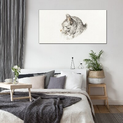 Portrait of a gray cat on a white background Glass Print